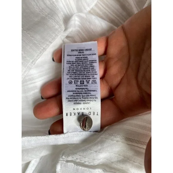 Ted Baker BNWOT white blouse "Silais" double frill sz 4 (US Large) long sleeve - Picture 7 of 8